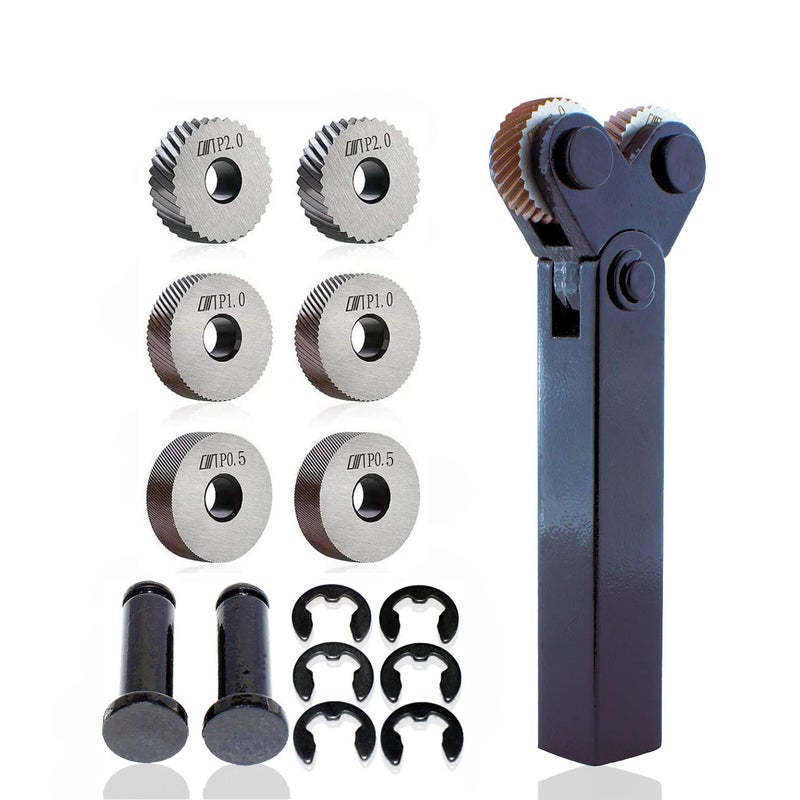 FJSM 7pcs high-Strength Double-Wheel Lathe knurling Tools Diagonal Diagonal knurling Wheel Pitch 0.5/1.0/2.0mm - Image 1